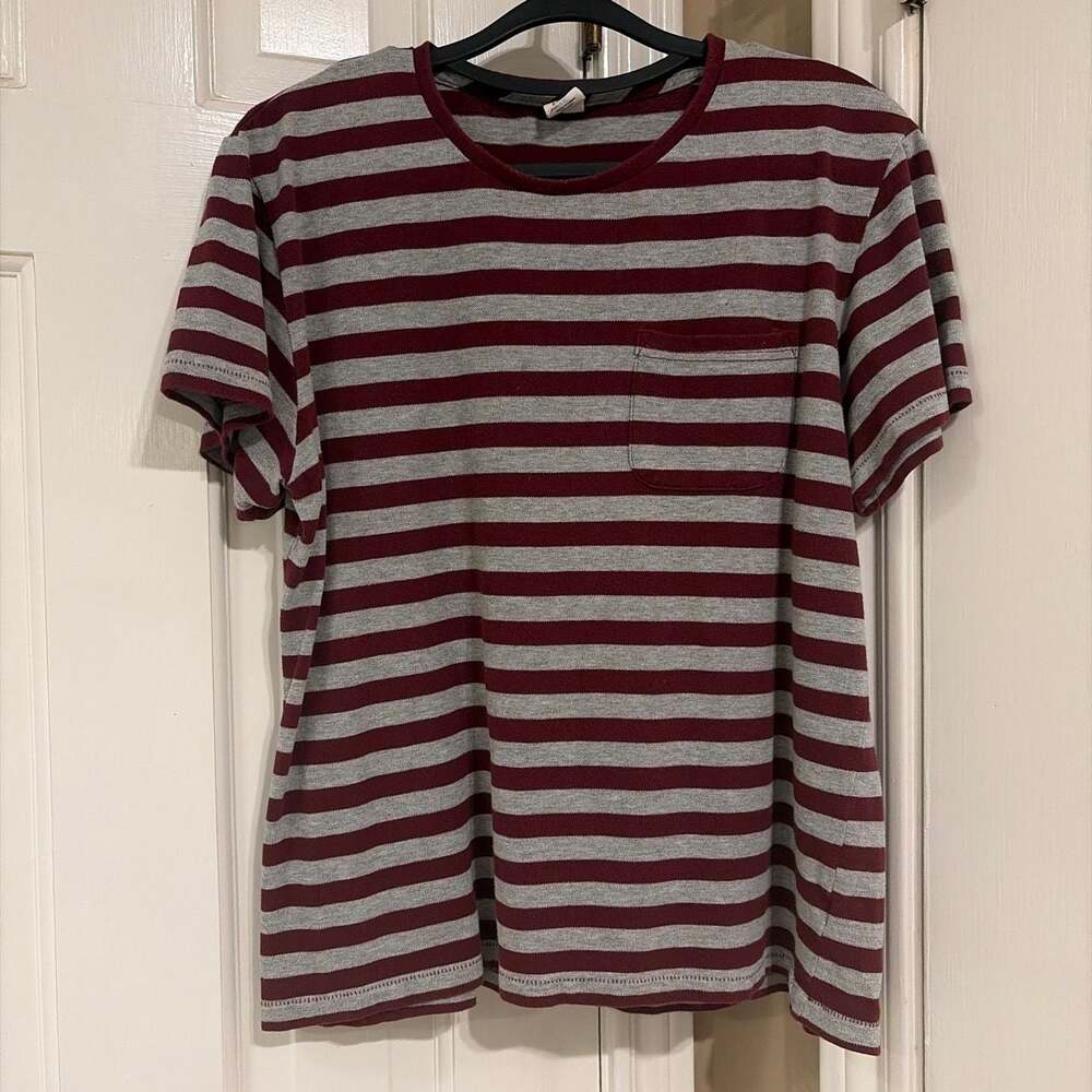Sovereign Code Los Angeles Jakov Striped Pocket T-Shirt Wine Gray Size M